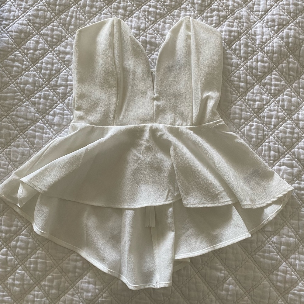White peplum strapless top